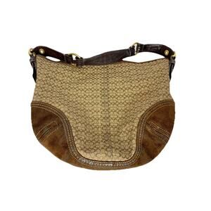 Coach Small "C" Brown Canvas and Suede Purse Hobo Shoulder G062-2158